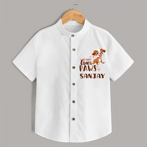 My Hero Has Paws Shirt | Personalized Baby Shirt for Dog Lovers - WHITE - 0 - 6 Months Old (Chest 23")