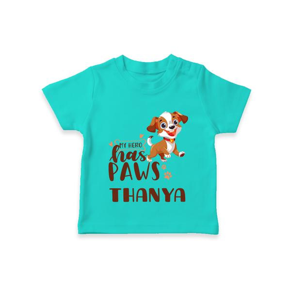 My Hero Has Paws T-shirt | Personalized Baby T-shirt for Dog Lovers - TEAL - 0-5 Months Old (Chest 17")