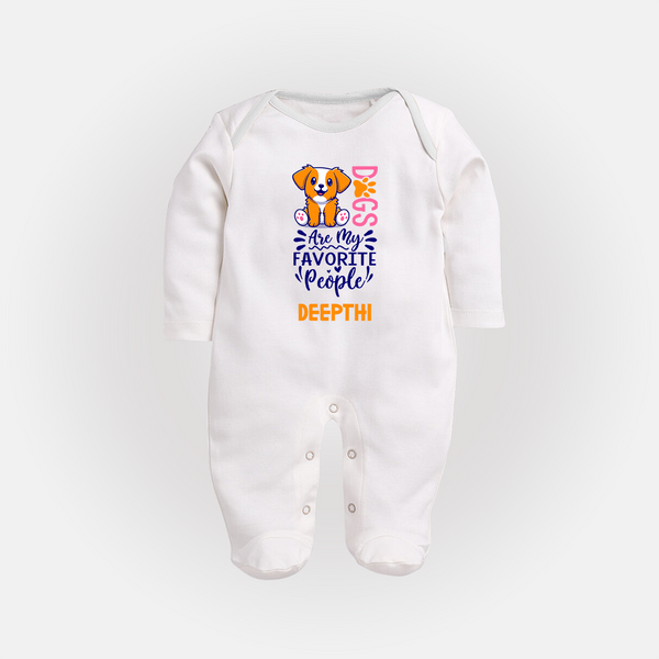 Dogs Are My Favorite People Sleep Suit/Full Sleeve Body Suit | Personalized Baby Sleep Suit/Full Sleeve Body Suit for Dog Lovers - WHITE - New Born (Chest 7.5")