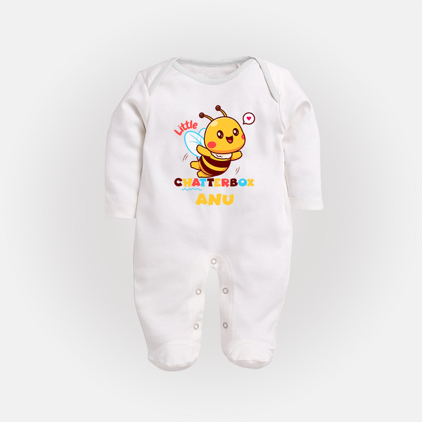Little Chatterbox Sleep Suit/Full Sleeve Body Suit | Custom Baby Sleep Suit/Full Sleeve Body Suit for Talkative Little Ones - WHITE - New Born (Chest 7.5")