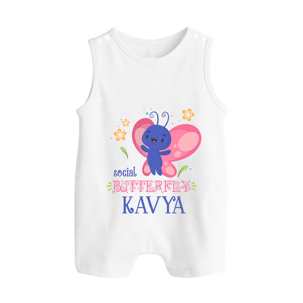 Social Butterfly Romper Suit/Sleeveless Romper | Personalized Baby Romper Suit/Sleeveless Romper for Social Kids - WHITE - 0 - 5 Months Old (Chest 18")