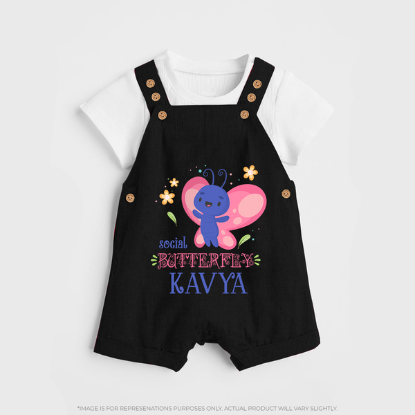 Social Butterfly Dungaree Set | Personalized Baby Dungaree Set for Social Kids - BLACK - 0 - 5 Months Old (Chest 18")