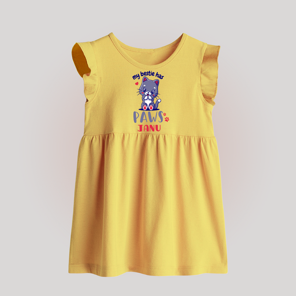 My Bestie Has Paws Baby Frock | Custom Baby Frock for Animal Lovers - PASTEL YELLOW - 0 - 3 Months Old (Chest 17")