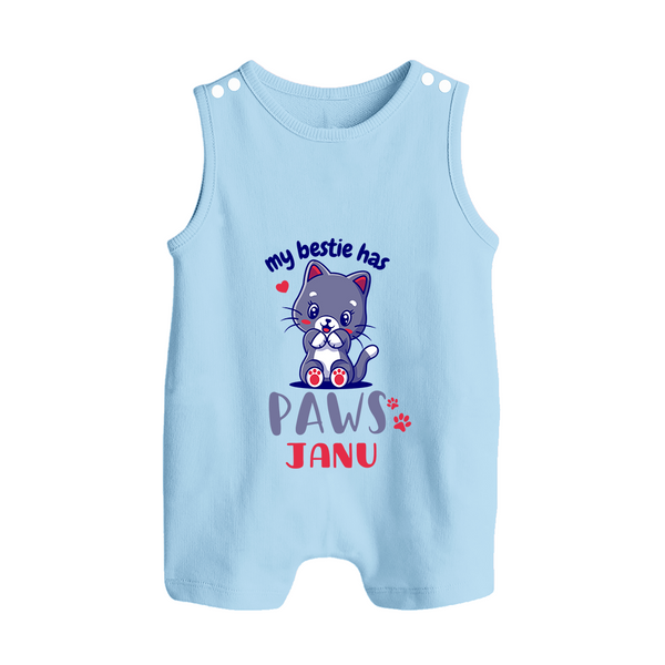 My Bestie Has Paws Romper Suit/Sleeveless Romper | Custom Baby Romper Suit/Sleeveless Romper for Animal Lovers - BABY BLUE - 0 - 5 Months Old (Chest 18")