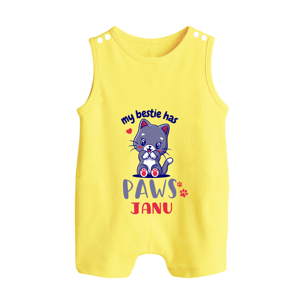 My Bestie Has Paws Romper Suit/Sleeveless Romper | Custom Baby Romper Suit/Sleeveless Romper for Animal Lovers - PASTEL YELLOW - 0 - 5 Months Old (Chest 18")