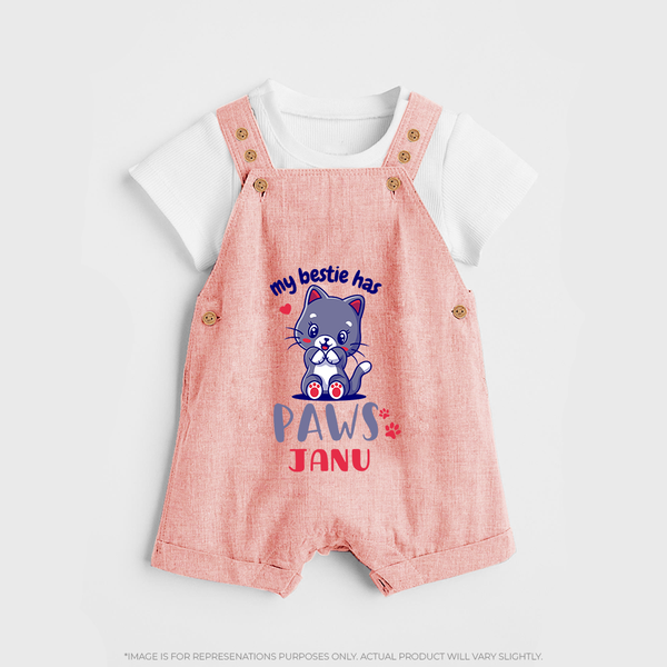 My Bestie Has Paws Dungaree Set | Custom Baby Dungaree Set for Animal Lovers - PEACH - 0 - 5 Months Old (Chest 18")