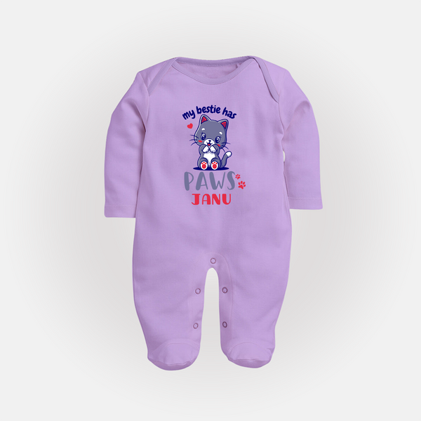 My Bestie Has Paws Sleep Suit/Full Sleeve Body Suit | Custom Baby Sleep Suit/Full Sleeve Body Suit for Animal Lovers - LILAC - New Born (Chest 7.5")