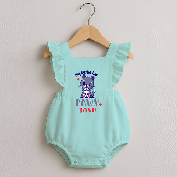 My Bestie Has Paws Romper Frock | Custom Baby Romper Frock for Animal Lovers - MINT GREEN - 0 - 3 Months Old (Chest 19")