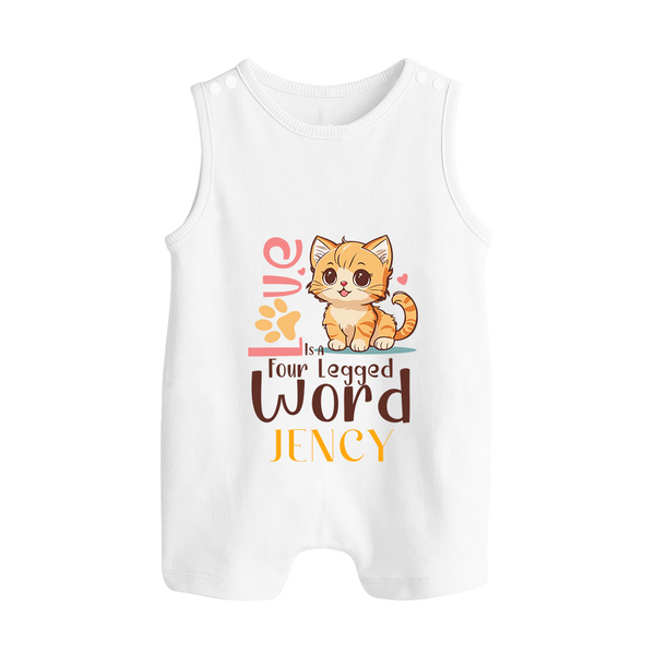 Love Is A Four Legged Word Romper Suit/Sleeveless Romper | Custom Baby Romper Suit/Sleeveless Romper for Pet Enthusiasts - WHITE - 0 - 5 Months Old (Chest 18")