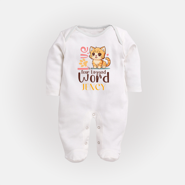 Love Is A Four Legged Word Sleep Suit/Full Sleeve Body Suit | Custom Baby Sleep Suit/Full Sleeve Body Suit for Pet Enthusiasts - WHITE - New Born (Chest 7.5")