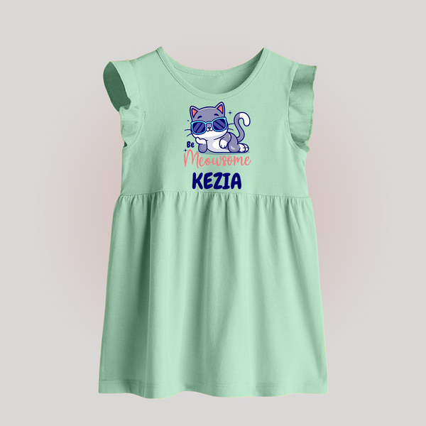 Be Meowsome Baby Frock | Personalized Baby Frock for Cat Lovers - MINT GREEN - 0 - 3 Months Old (Chest 17")