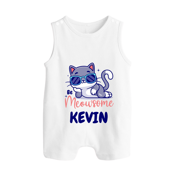 Be Meowsome Romper Suit/Sleeveless Romper | Personalized Baby Romper Suit/Sleeveless Romper for Cat Lovers - WHITE - 0 - 5 Months Old (Chest 18")