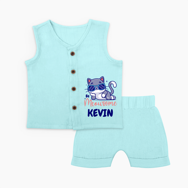 Be Meowsome Jabla Set | Personalized Baby Jabla Set for Cat Lovers - BABY BLUE - 0 - 3 Months Old (Chest 9.8")