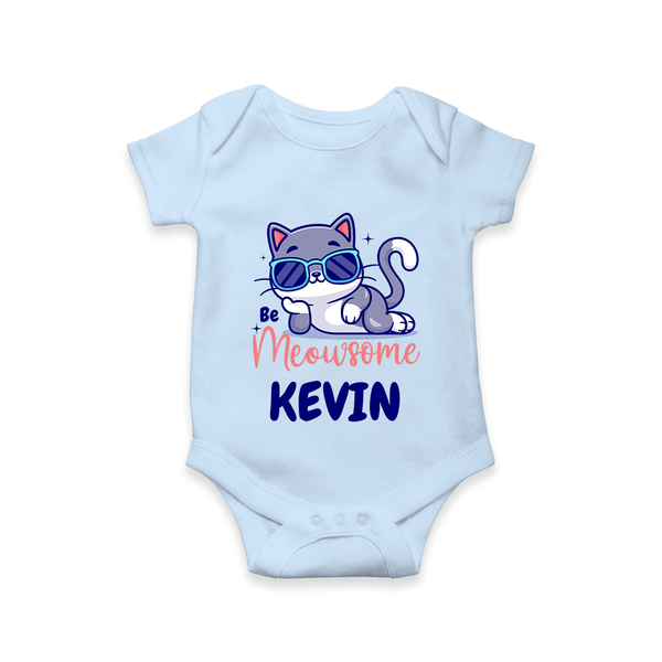 Be Meowsome Romper/onesie | Personalized Baby Romper/onesie for Cat Lovers - BABY BLUE - New Born (Chest 14")