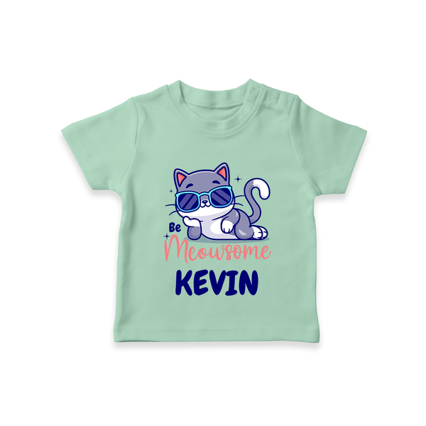 Be Meowsome T-shirt | Personalized Baby T-shirt for Cat Lovers - MINT GREEN - 0-5 Months Old (Chest 17")