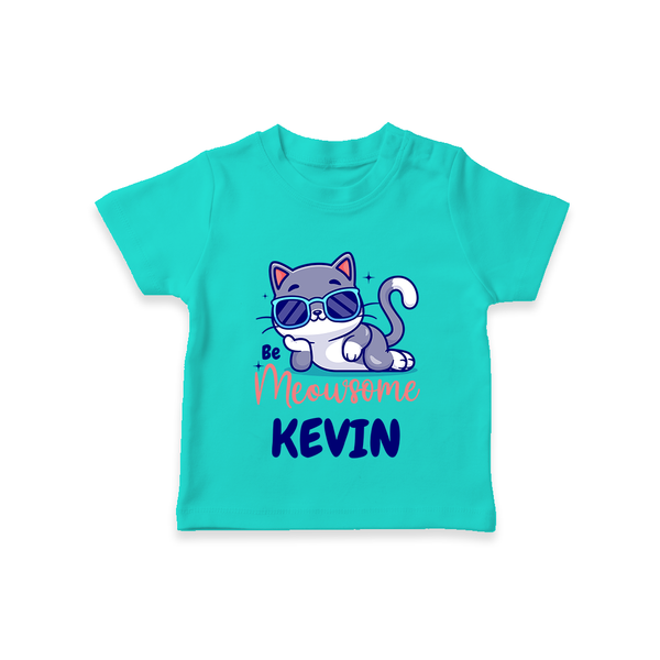 Be Meowsome T-shirt | Personalized Baby T-shirt for Cat Lovers - TEAL - 0-5 Months Old (Chest 17")