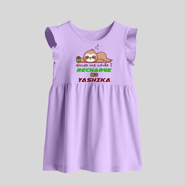 Excuse Me While I Recharge Baby Frock | Personalized Baby Frock for Resting - LILAC - 0 - 3 Months Old (Chest 17")
