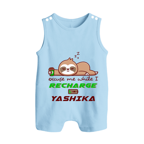 Excuse Me While I Recharge Romper Suit/Sleeveless Romper | Personalized Baby Romper Suit/Sleeveless Romper for Resting - BABY BLUE - 0 - 5 Months Old (Chest 18")