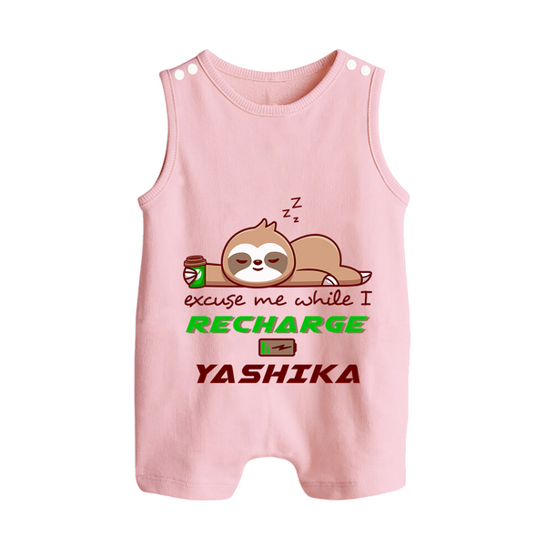 Excuse Me While I Recharge Romper Suit/Sleeveless Romper | Personalized Baby Romper Suit/Sleeveless Romper for Resting - BABY PINK - 0 - 5 Months Old (Chest 18")