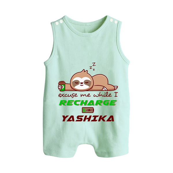 Excuse Me While I Recharge Romper Suit/Sleeveless Romper | Personalized Baby Romper Suit/Sleeveless Romper for Resting - MINT GREEN - 0 - 5 Months Old (Chest 18")