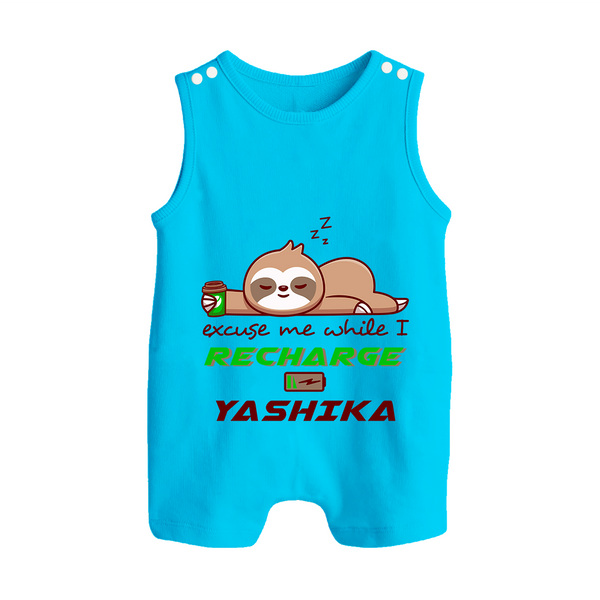 Excuse Me While I Recharge Romper Suit/Sleeveless Romper | Personalized Baby Romper Suit/Sleeveless Romper for Resting - SKY BLUE - 0 - 5 Months Old (Chest 18")