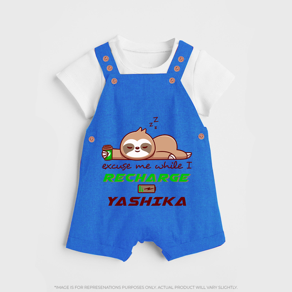 Excuse Me While I Recharge Dungaree Set | Personalized Baby Dungaree Set for Resting - COBALT BLUE - 0 - 5 Months Old (Chest 18")