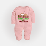 Excuse Me While I Recharge Sleep Suit/Full Sleeve Body Suit | Personalized Baby Sleep Suit/Full Sleeve Body Suit for Resting - BABY PINK - New Born (Chest 7.5")