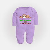 Excuse Me While I Recharge Sleep Suit/Full Sleeve Body Suit | Personalized Baby Sleep Suit/Full Sleeve Body Suit for Resting - LILAC - New Born (Chest 7.5")