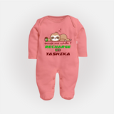 Excuse Me While I Recharge Sleep Suit/Full Sleeve Body Suit | Personalized Baby Sleep Suit/Full Sleeve Body Suit for Resting - PEACH - New Born (Chest 7.5")