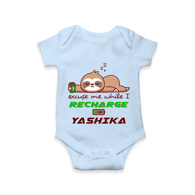 Excuse Me While I Recharge Romper/onesie | Personalized Baby Romper/onesie for Resting - BABY BLUE - New Born (Chest 14")