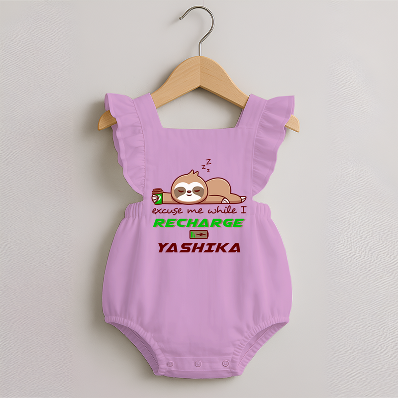 Excuse Me While I Recharge Romper Frock | Personalized Baby Romper Frock for Resting - BABY PINK - 0 - 3 Months Old (Chest 19")