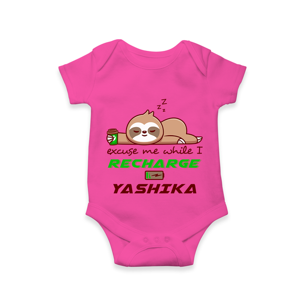 Excuse Me While I Recharge Romper/onesie | Personalized Baby Romper/onesie for Resting - HOT PINK - New Born (Chest 14")