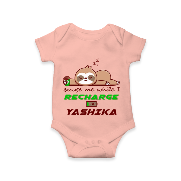 Excuse Me While I Recharge Romper/onesie | Personalized Baby Romper/onesie for Resting - PEACH - New Born (Chest 14")