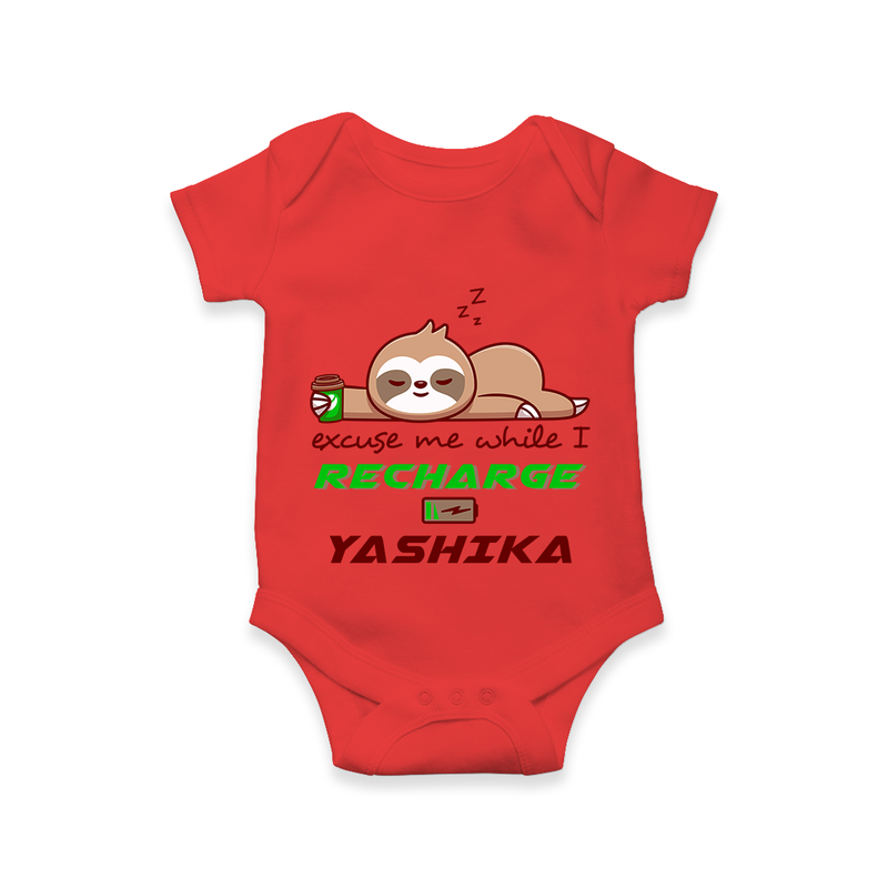 Excuse Me While I Recharge Romper/onesie | Personalized Baby Romper/onesie for Resting - RED - New Born (Chest 14")