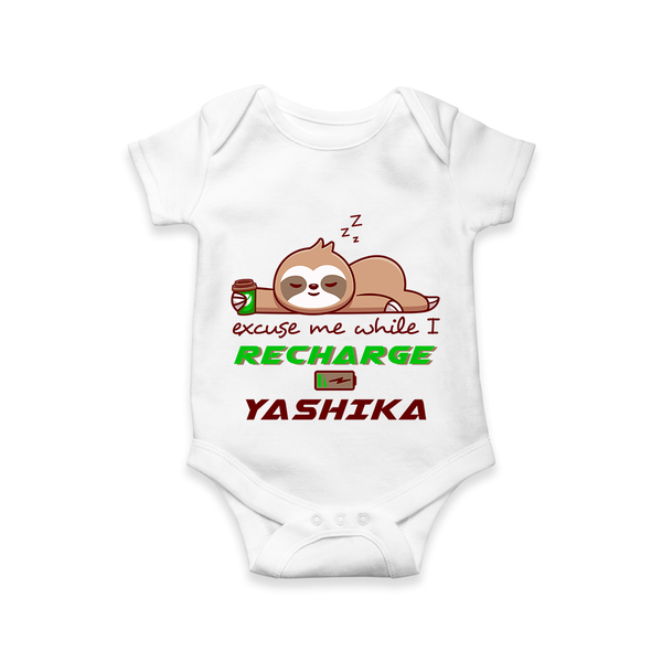 Excuse Me While I Recharge Romper/onesie | Personalized Baby Romper/onesie for Resting - WHITE - New Born (Chest 14")