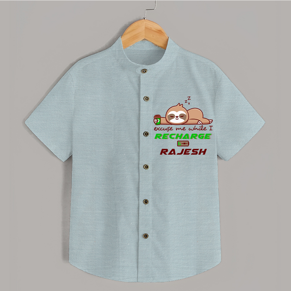 Excuse Me While I Recharge Shirt | Personalized Baby Shirt for Resting - ARCTIC BLUE - 0 - 6 Months Old (Chest 23")