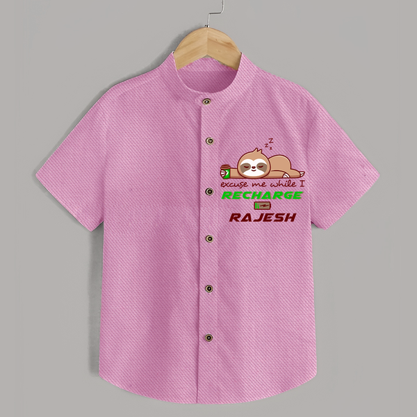 Excuse Me While I Recharge Shirt | Personalized Baby Shirt for Resting - BABY PINK - 0 - 6 Months Old (Chest 23")