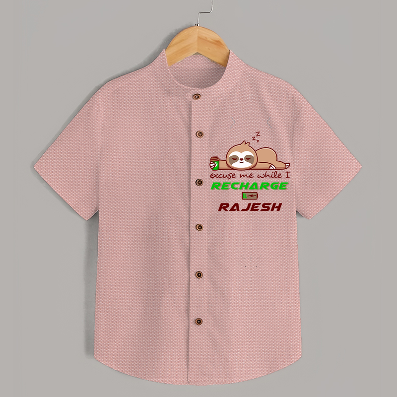Excuse Me While I Recharge Shirt | Personalized Baby Shirt for Resting - PEACH - 0 - 6 Months Old (Chest 23")