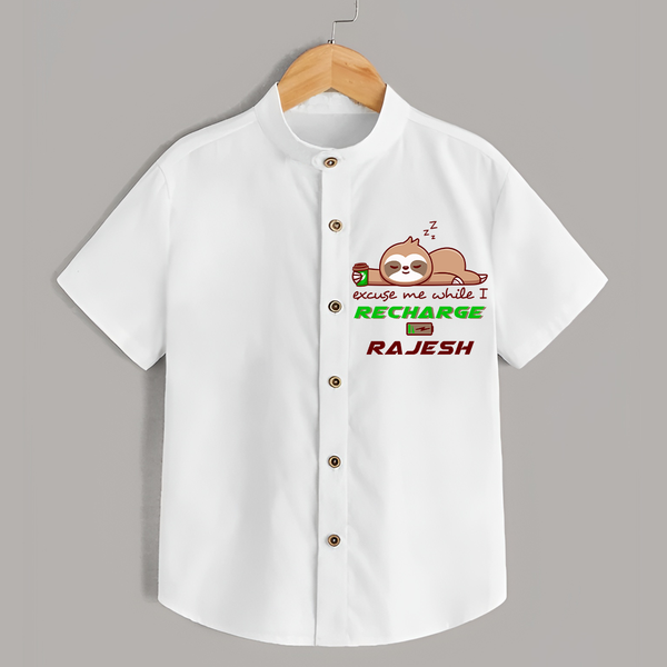 Excuse Me While I Recharge Shirt | Personalized Baby Shirt for Resting - WHITE - 0 - 6 Months Old (Chest 23")