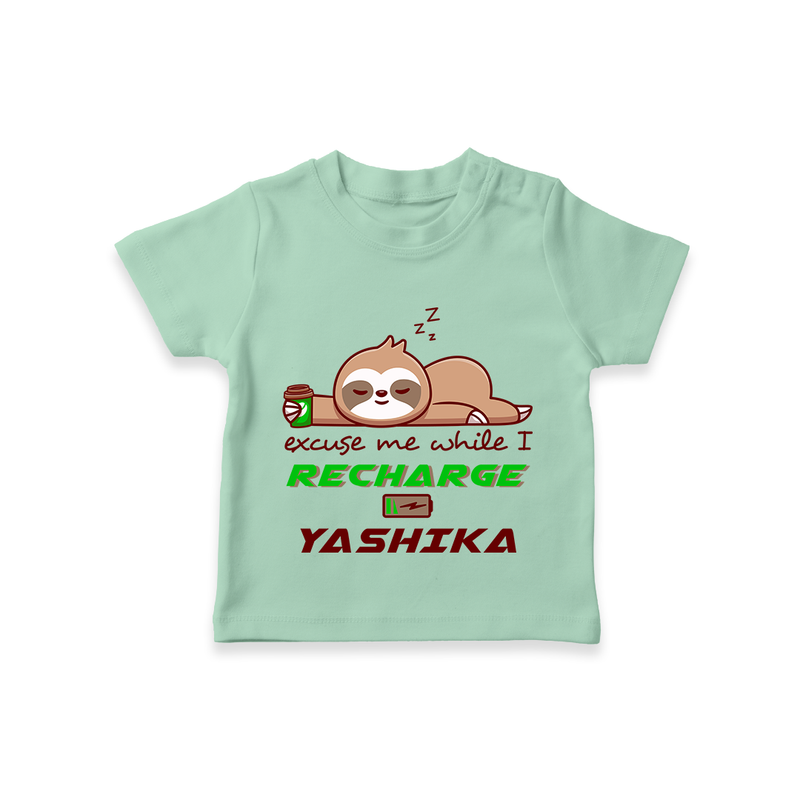 Excuse Me While I Recharge T-shirt | Personalized Baby T-shirt for Resting - MINT GREEN - 0-5 Months Old (Chest 17")
