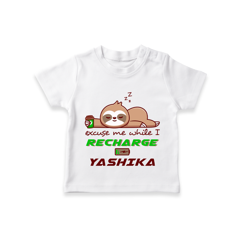 Excuse Me While I Recharge T-shirt | Personalized Baby T-shirt for Resting - WHITE - 0-5 Months Old (Chest 17")