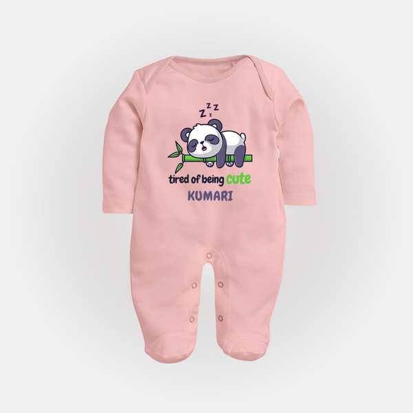 Tired of Being Cute Sleep Suit/Full Sleeve Body Suit | Custom Baby Sleep Suit/Full Sleeve Body Suit for Adorable Little Ones - BABY PINK - New Born (Chest 7.5")