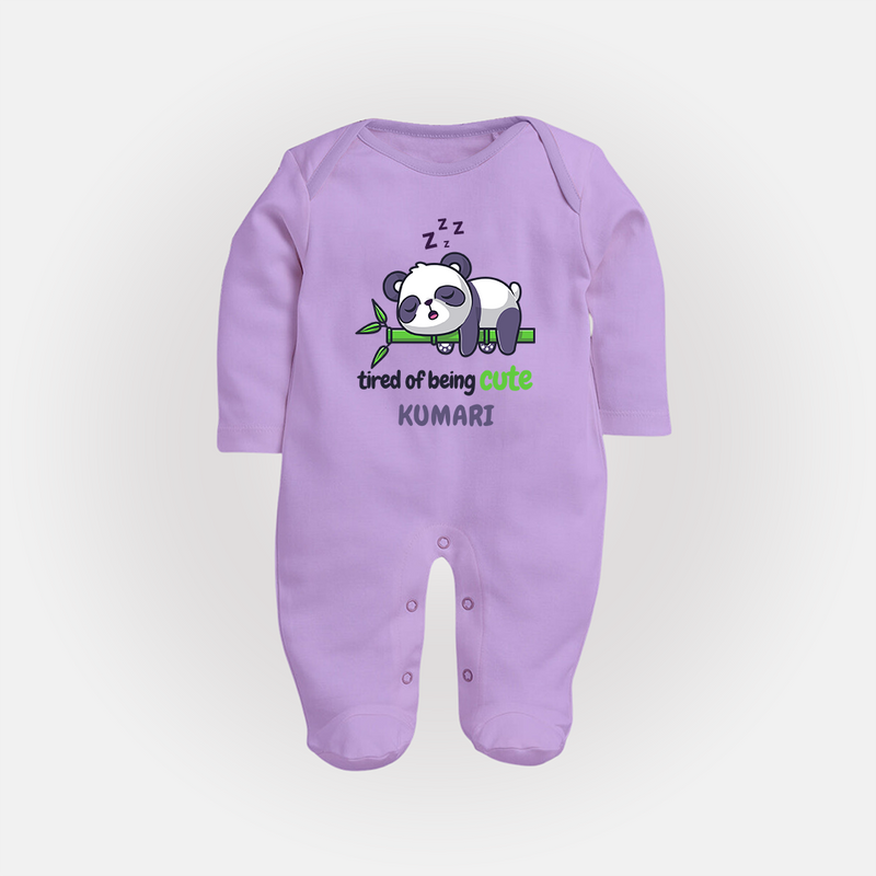 Tired of Being Cute Sleep Suit/Full Sleeve Body Suit | Custom Baby Sleep Suit/Full Sleeve Body Suit for Adorable Little Ones - LILAC - New Born (Chest 7.5")