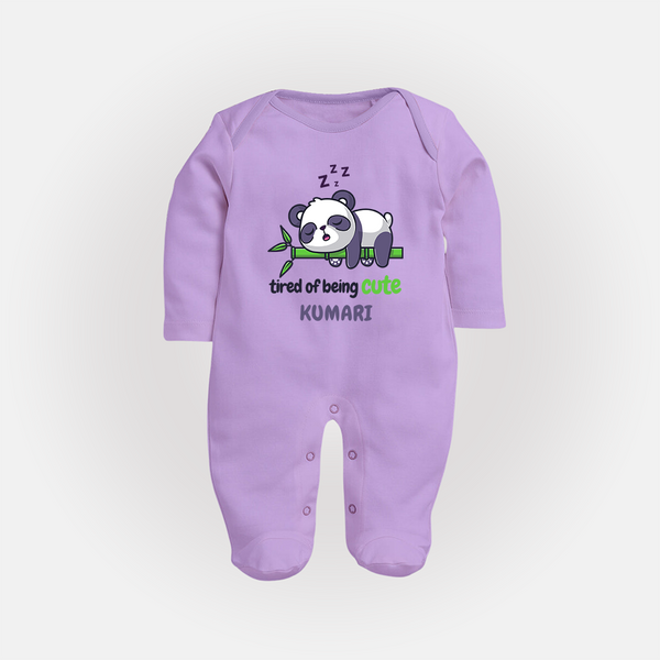 Tired of Being Cute Sleep Suit/Full Sleeve Body Suit | Custom Baby Sleep Suit/Full Sleeve Body Suit for Adorable Little Ones - LILAC - New Born (Chest 7.5")