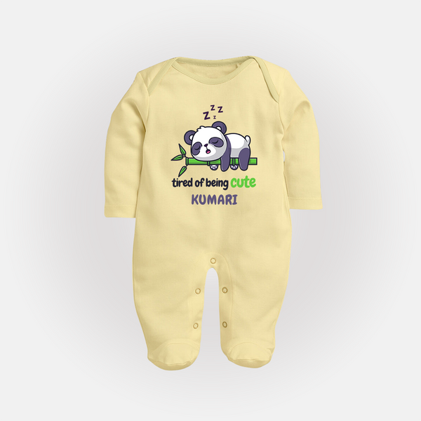 Tired of Being Cute Sleep Suit/Full Sleeve Body Suit | Custom Baby Sleep Suit/Full Sleeve Body Suit for Adorable Little Ones - PASTEL YELLOW - New Born (Chest 7.5")