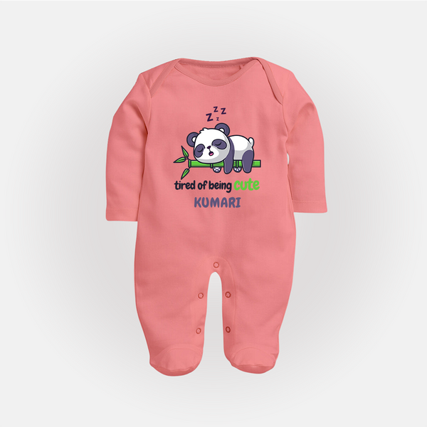 Tired of Being Cute Sleep Suit/Full Sleeve Body Suit | Custom Baby Sleep Suit/Full Sleeve Body Suit for Adorable Little Ones - PEACH - New Born (Chest 7.5")