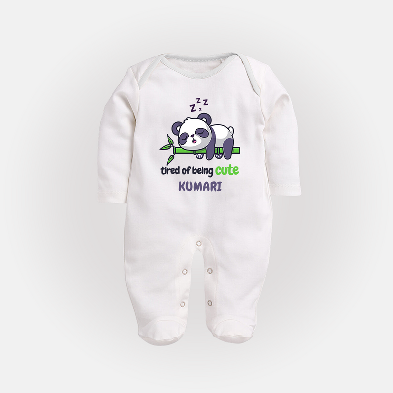 Tired of Being Cute Sleep Suit/Full Sleeve Body Suit | Custom Baby Sleep Suit/Full Sleeve Body Suit for Adorable Little Ones - WHITE - New Born (Chest 7.5")