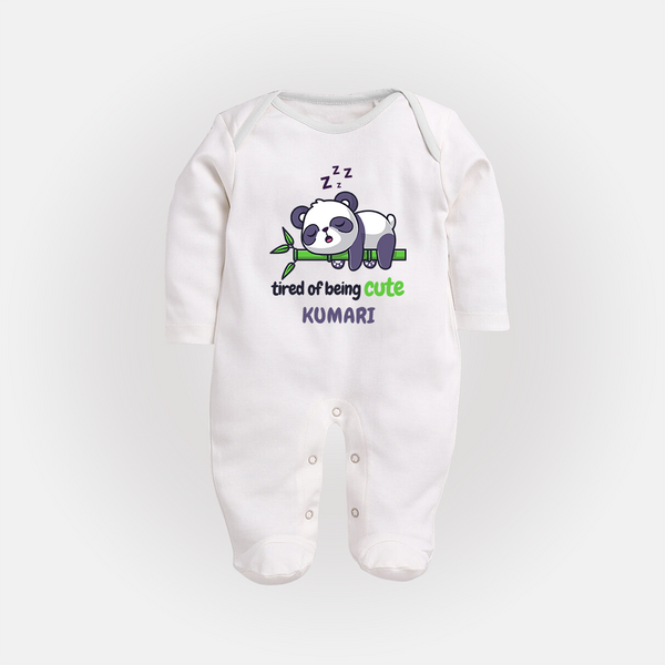 Tired of Being Cute Sleep Suit/Full Sleeve Body Suit | Custom Baby Sleep Suit/Full Sleeve Body Suit for Adorable Little Ones - WHITE - New Born (Chest 7.5")