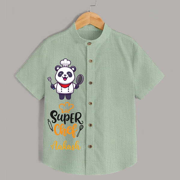 Super Chef Shirt | Personalized Shirt for Junior Cooks - MINT GREEN - 0 - 6 Months Old (Chest 23")
