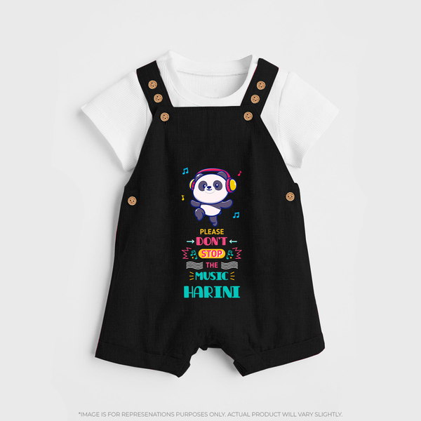 Please Don't Stop the Music Dungaree Set | Custom Baby Dungaree Set for Music Lovers - BLACK - 0 - 5 Months Old (Chest 18")